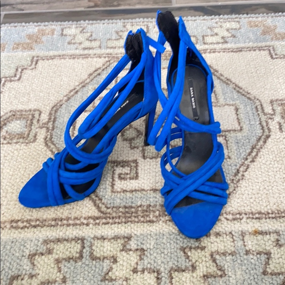 Blue suede heels